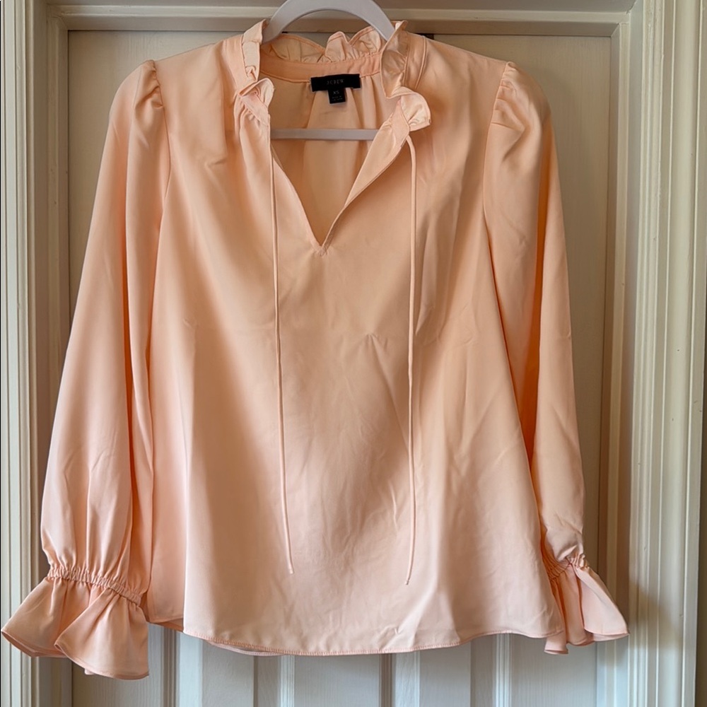 J. Crew Orange and Pink Flutter Sleeve Ruffled Blouse